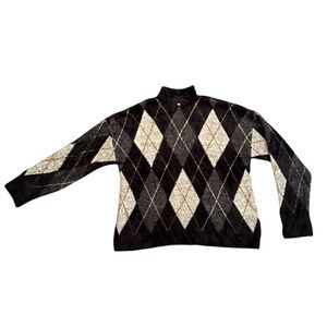 Marled Argyle Mock Neck Sweater – Size XL